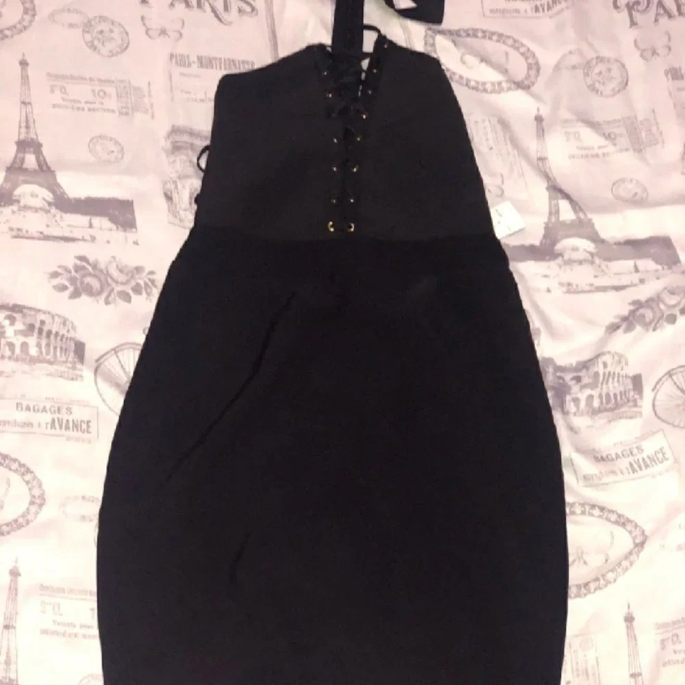 MISTRESS OF THE DARK sz L BLACK LACE-UP DRESS - Picture 5 of 11